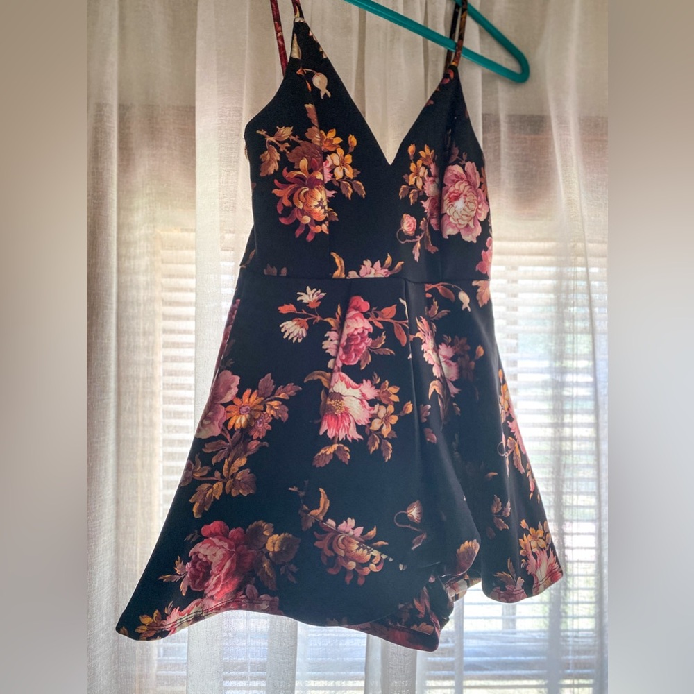 Stunning Black Romper with Gold and Rose Gold Flowers